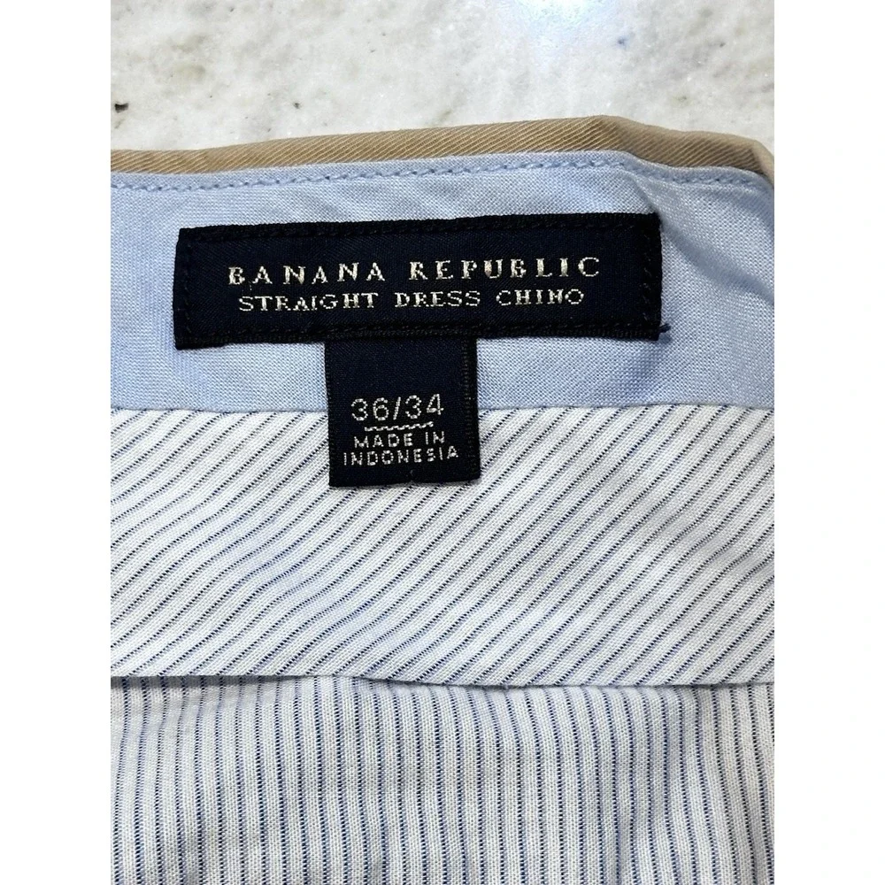 Banana Republic Straight Dress Chino Mens Khaki Tan Cotton Pants Academia‎ 36